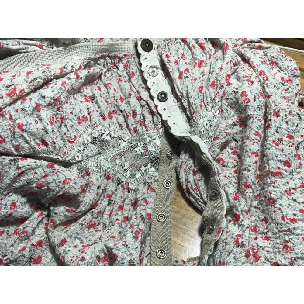 Free People Tunic Small Lace Knit snap‎ up long sleeve boho grunge Cottagecore